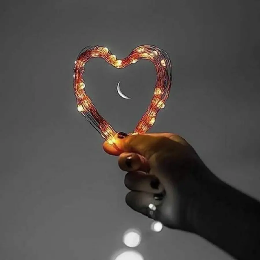 Download beautiful romantic wallpaper of a heart Gold and Moon