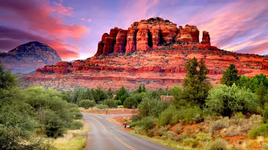 A beautiful background of a large rock with vegetation in the Arizona desert