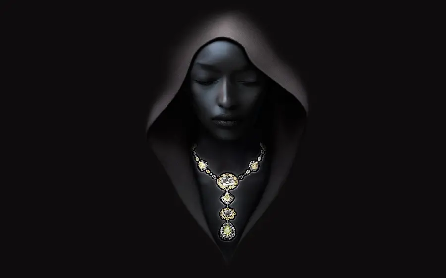 4K wallpaper of a lady with a beautiful necklace around her neck in high quality suitable for mobile