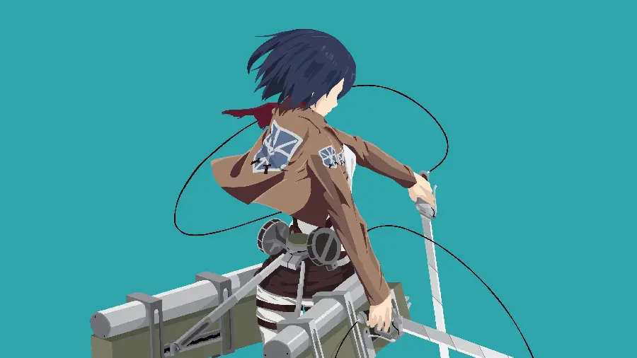 Stylish and popular digital painting of Mikasa Ackerman with a turquoise background