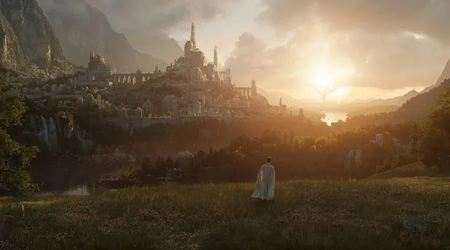 Magical background photo of the White City of the Lord of the Rings for laptops 