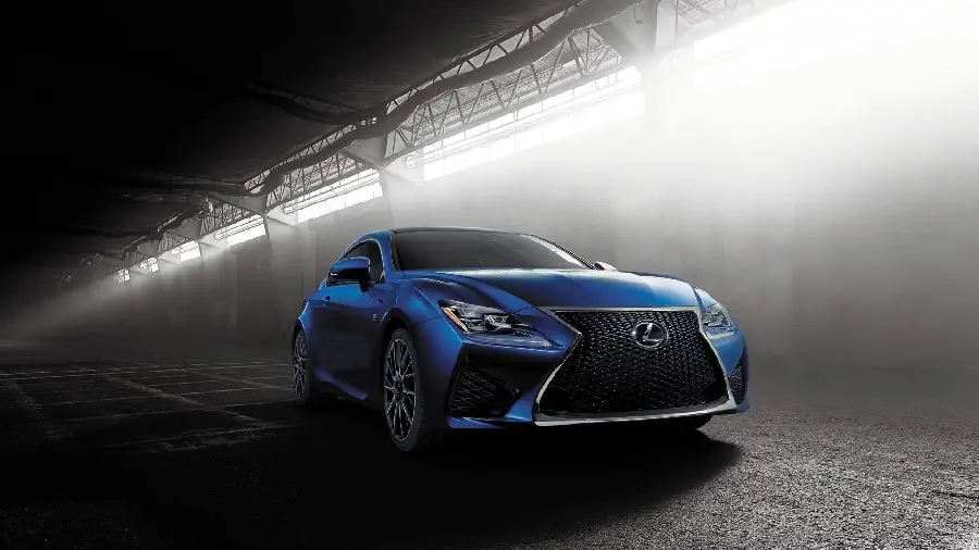 High quality background of the Lexus RC F from the left view in a large parking lot