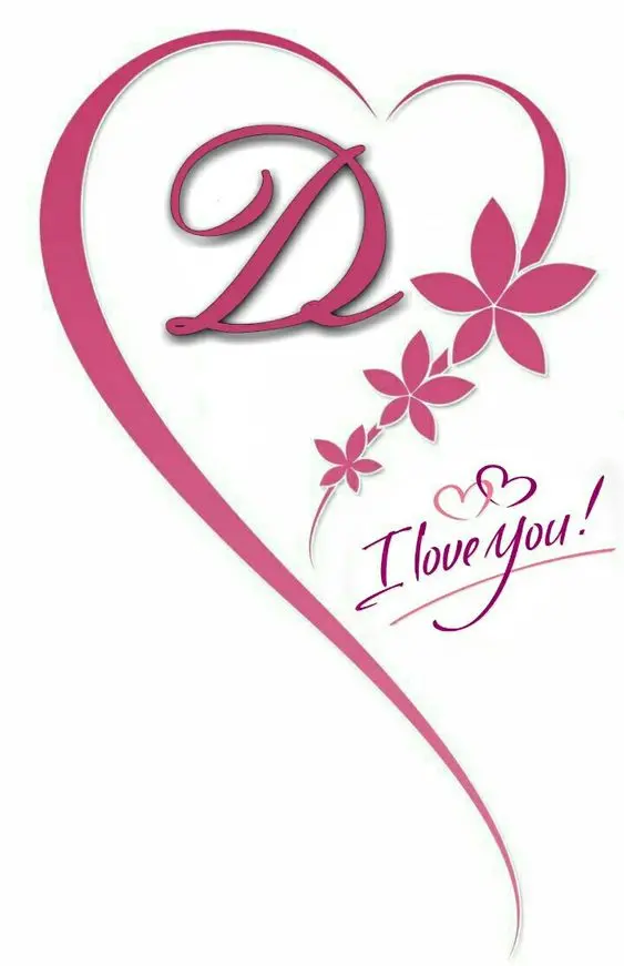 Graphic image of the letter D with a pink and white theme with the caption I LOVE YOU 