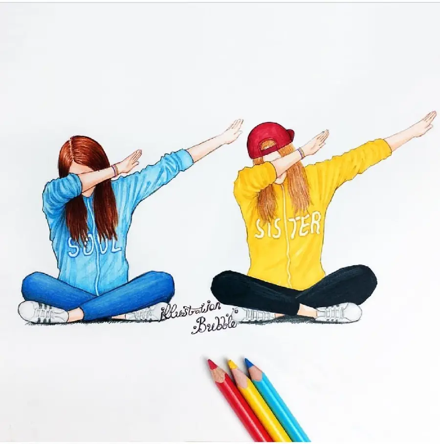 Super beautiful girly drawing with a friend design in Full HD quality 