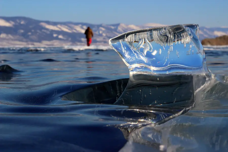 Amazing background of a large piece of ice in Siberian waters
