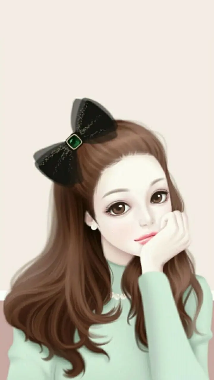 Download a beautiful poster of a girl with a bow hairband and a green girly dress