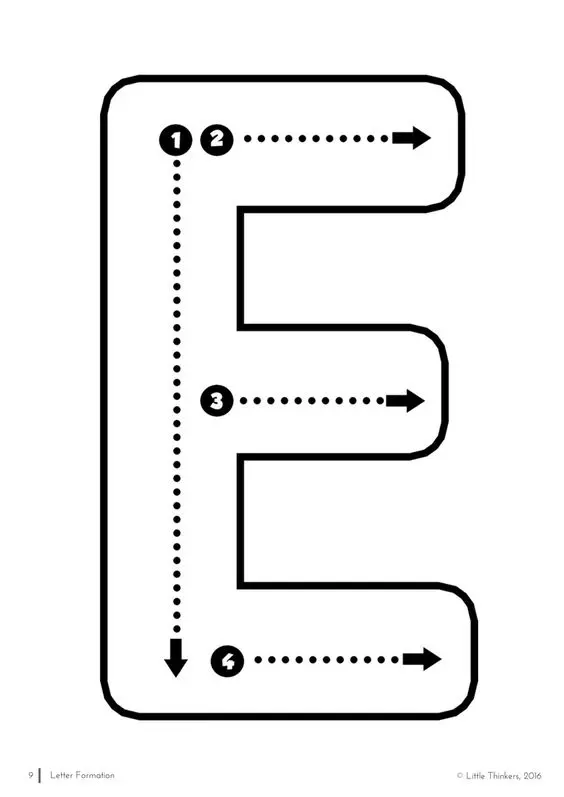 English capital letter E writing pattern for children 