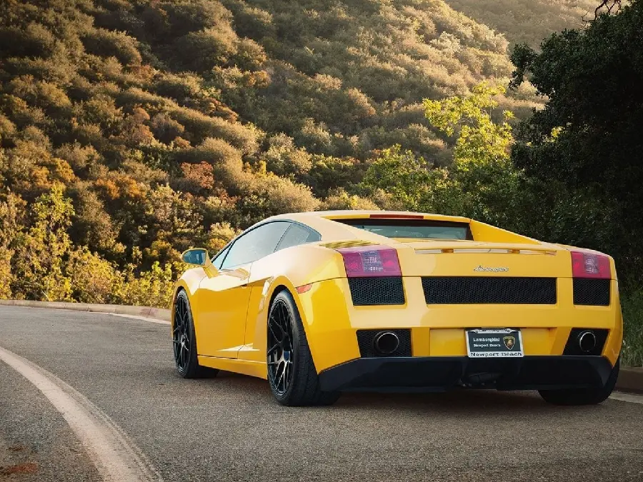 Back view of yellow Lamborghini car in Full HD quality 