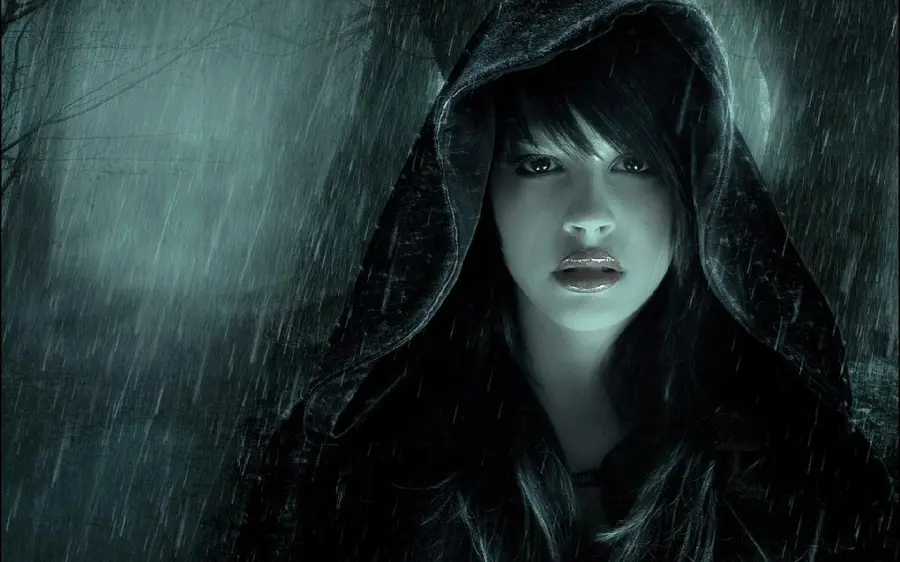 Anime picture of a girl in a black cape in the rain HD quality anime