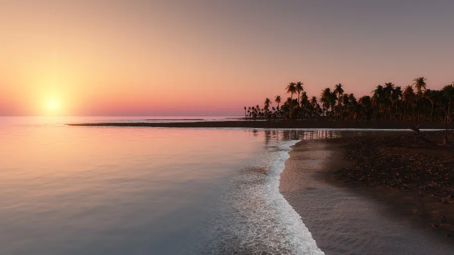 A dreamy picture of a sunset on the seashore in HD quality