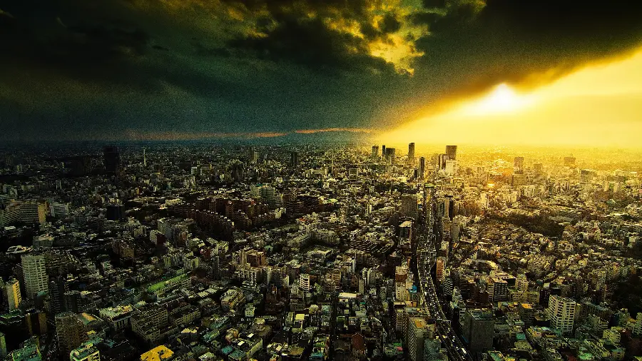 Download a background image of the beginning of a normal day in a crowded and huge city
