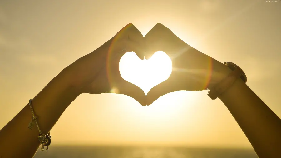 Magnificent Image of Heart with Hand in Beautiful Sunset Light for Telegram and WhatsApp 