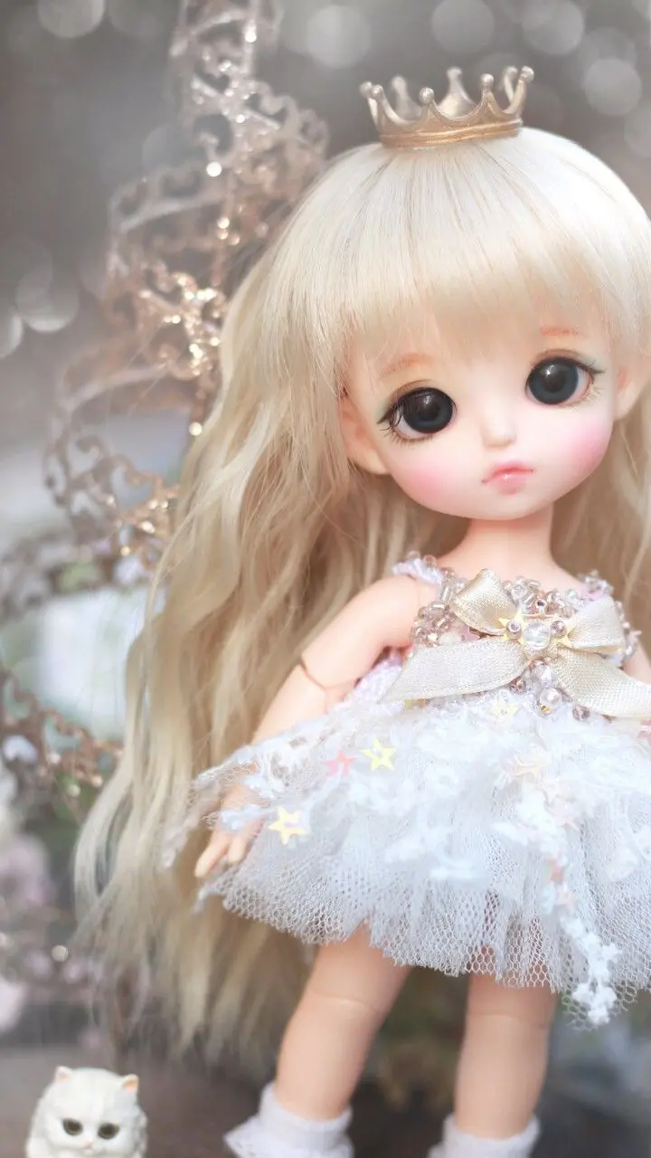 Dream photo of a little queen doll in a white dress for a profile