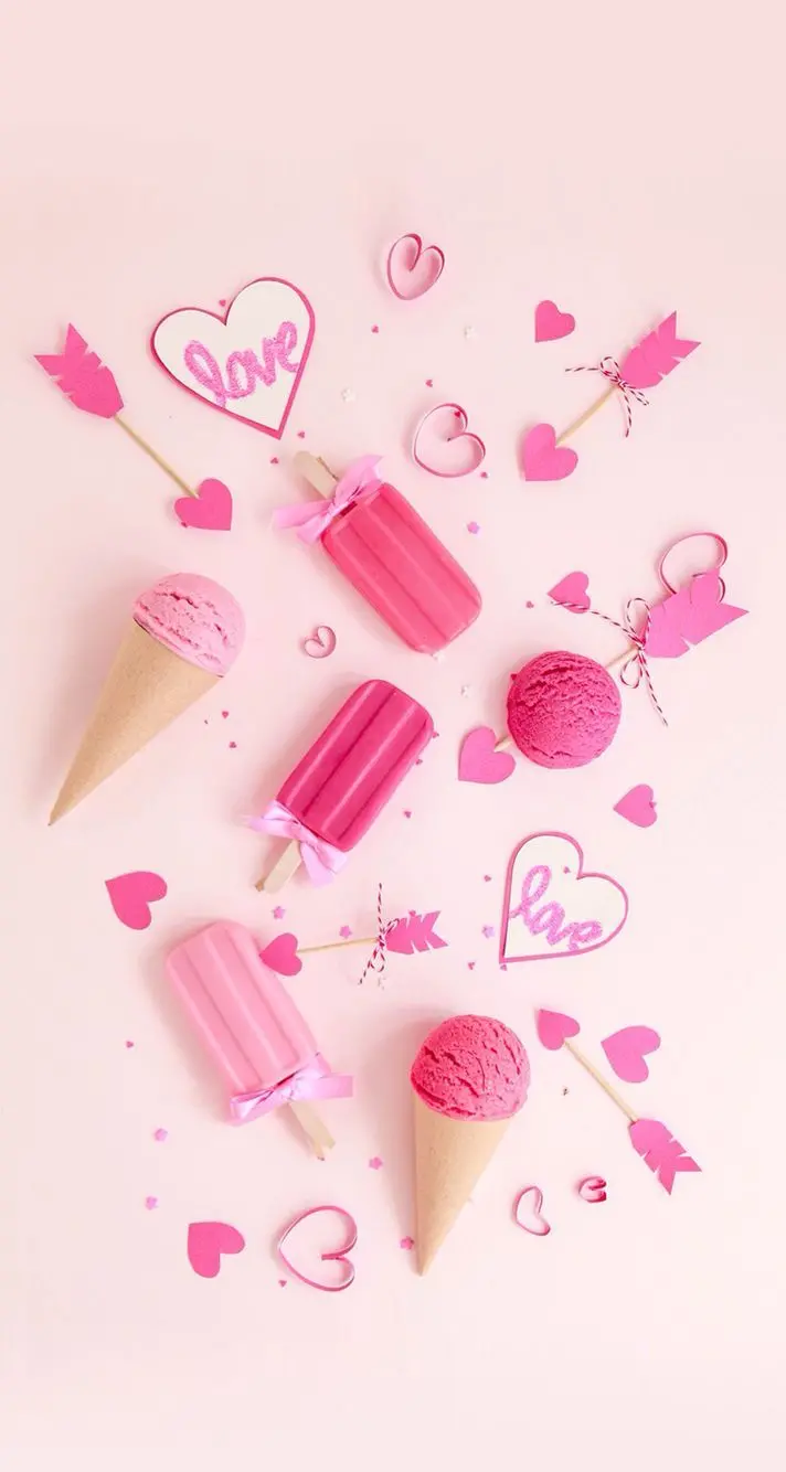 Fantasy pink wallpaper with heart and ice cream design in 4k quality