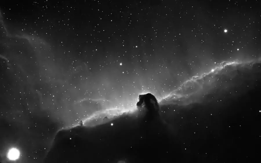 Black and white background of the familiar Horsehead Nebula