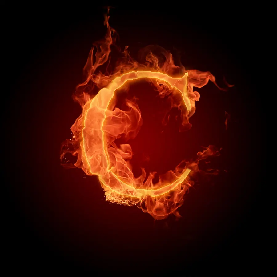 Famous and magical digital photo of the English letter c with a fiery design 