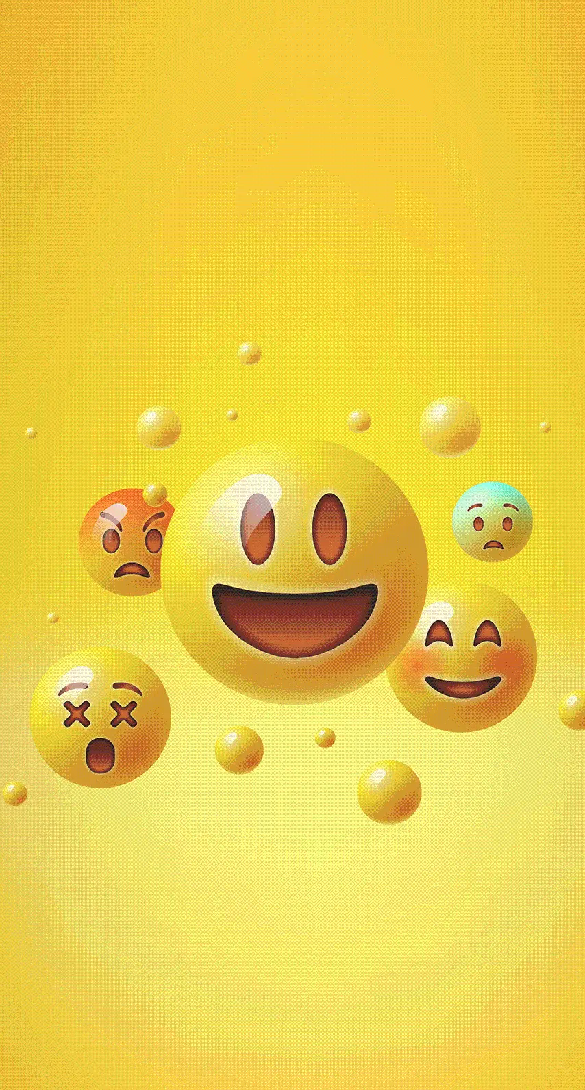 Download background image of spherical 3D emoji with different yellow facial expressions