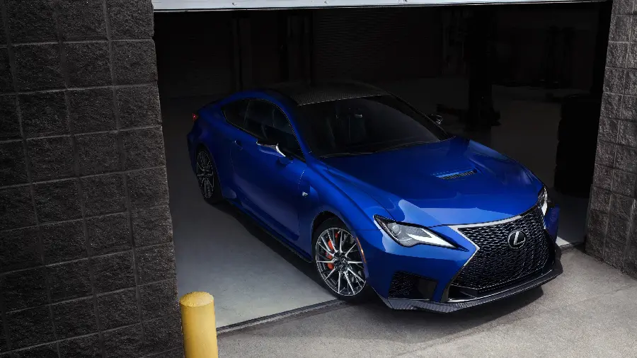 Luxury background photo of Lexus RC F leaving the parking lot