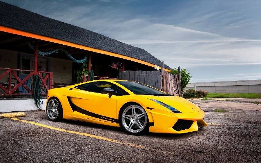 Stylish image of Lamborghini sports car in bright yellow color