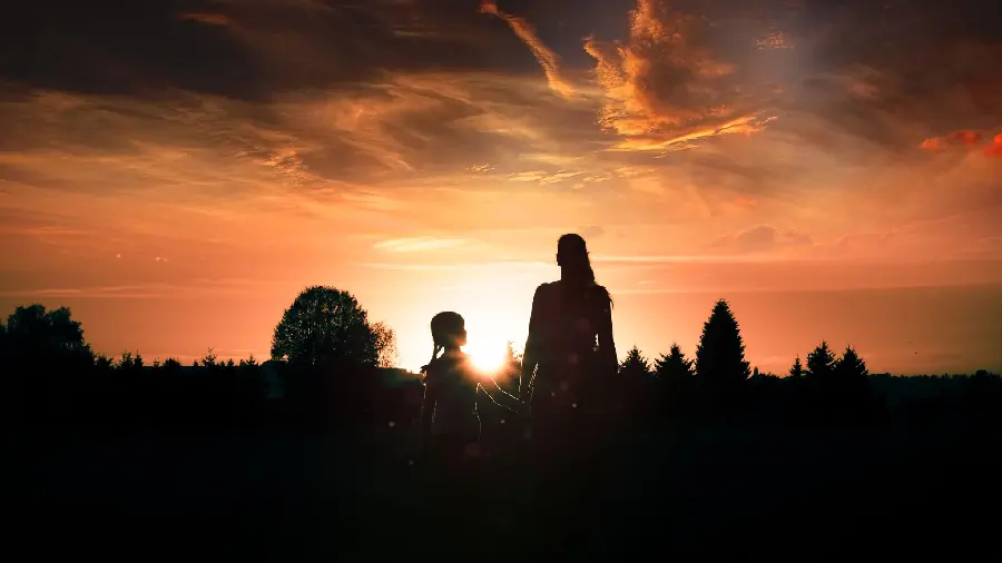 Mother and Child Wallpaper in Beautiful Sunset for Computer