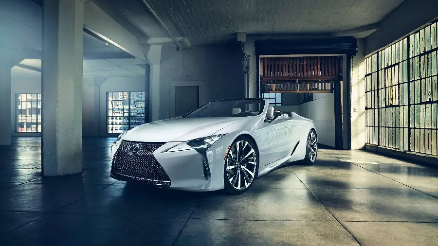 Download unique background photo of Lexus LC 500 in white color in parking lot suitable for tablet