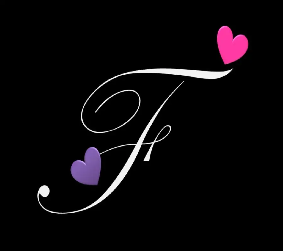 Download stylish stock photo of Latin letter F with pink heart on top and purple heart on bottom