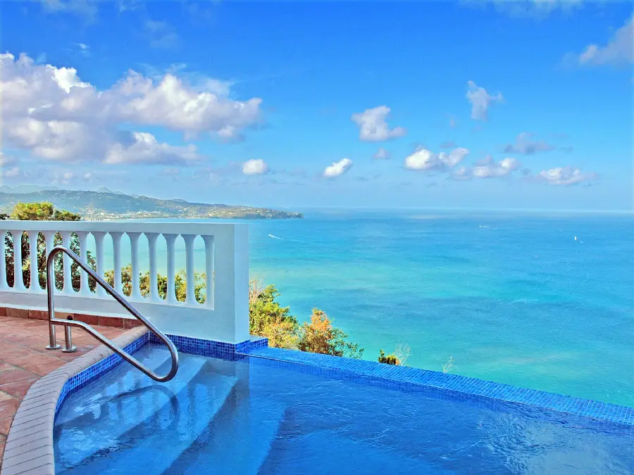 High quality and clear background of a beach house and a sunny villa with a pool and a high quality railing