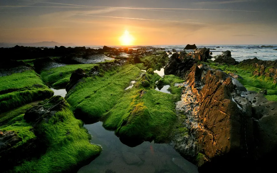 Abstract images of nature and incredible and extraordinary views of large stone cliffs and green expanses in the water
