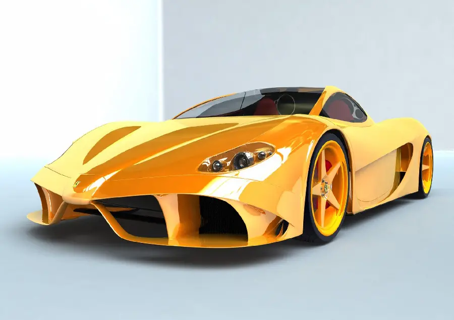 A masterpiece digital photo of a golden Ferrari in amazing 4k quality