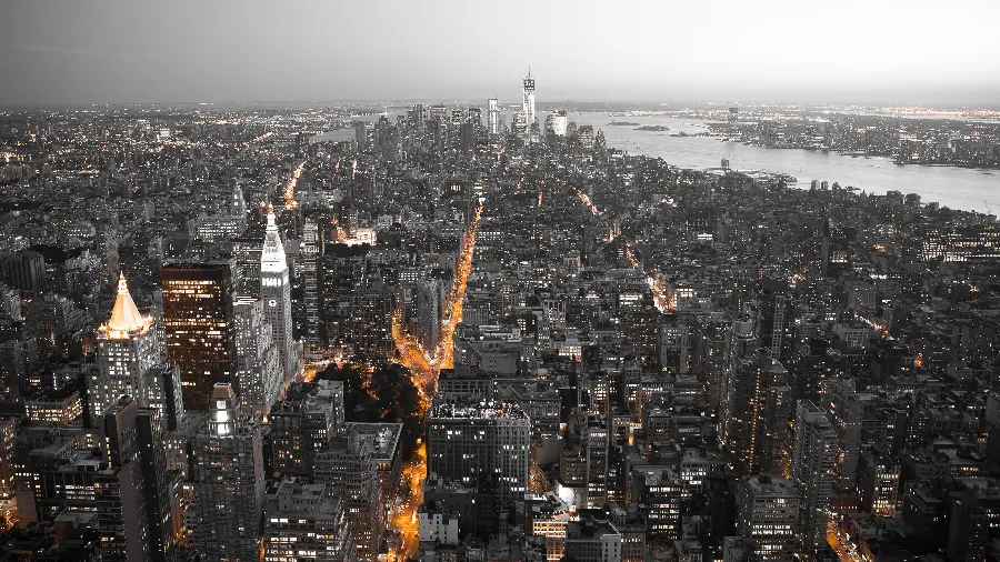 A black and white fantasy image of a city next to a calm river with good quality