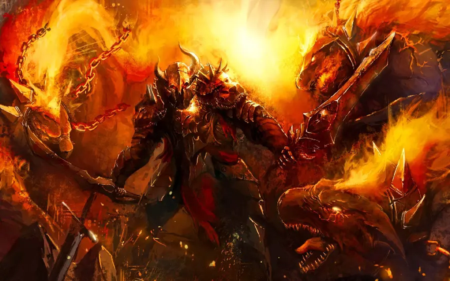 Awesome graphic view with a giant fighting design on fire