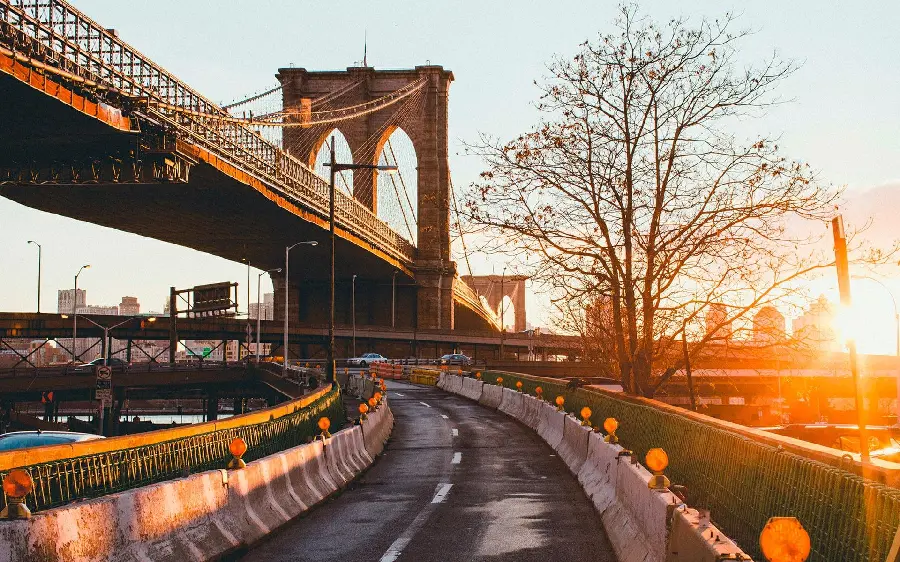 Download an autumn and illuminated wallpaper with underpasses and overpasses on a city road in HD quality