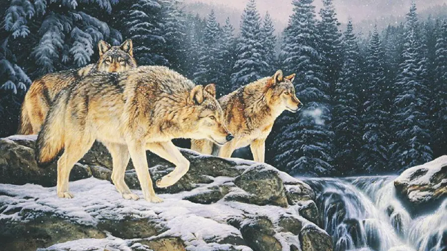 The best background of a wolf pack in a snowy mountain with Full HD quality