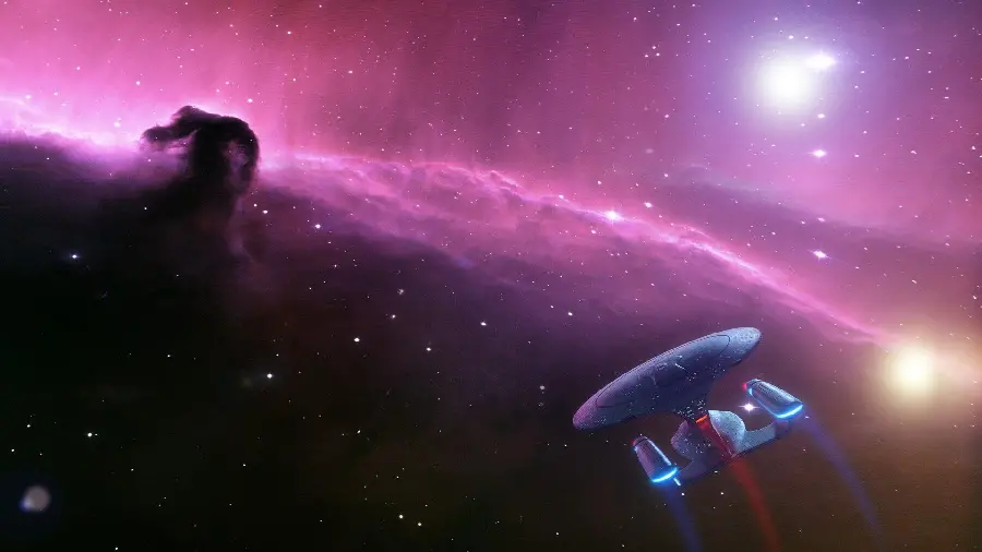 Cute poster of the Horsehead Nebula and a spaceship in HD quality for Windows