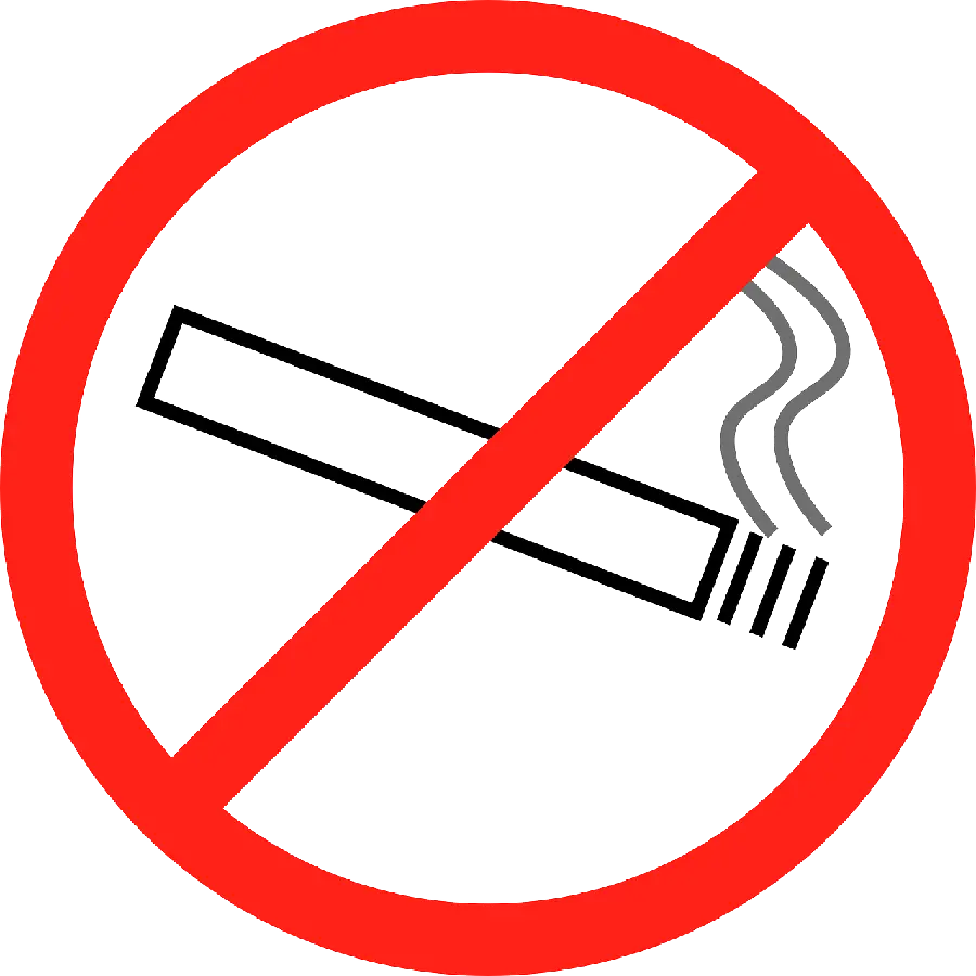 Download a warning poster of a red circle with a line and cigarette smoke