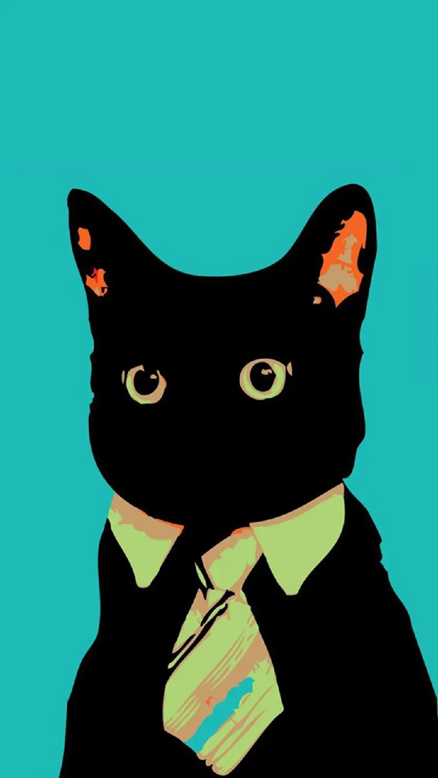 Fantasy poster with a blue background of a classy black cat in a green tie