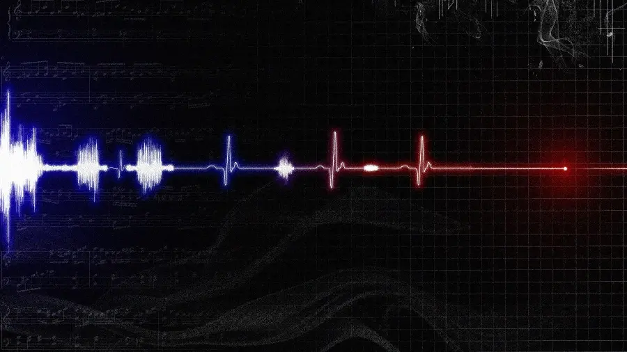 Masterpiece graphic wallpaper of sound waves for Windows 11