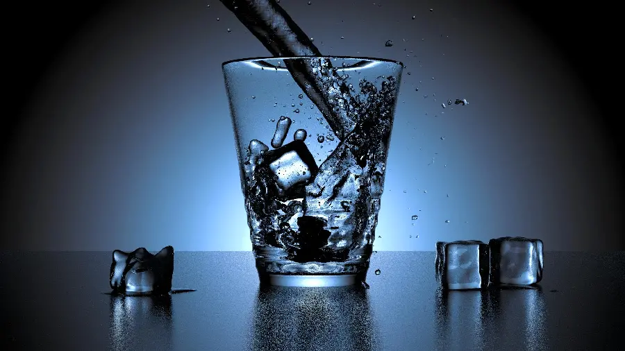 Black and Blue Composite Profile Photo of Drinking Water Glass with Ice Cubes