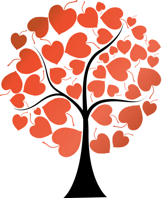 Download a backgroundless photo of a tree with a beautiful red heart theme