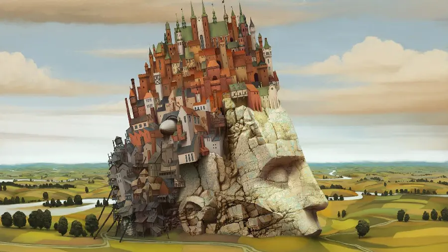 Beautiful image of a game landscape with a statue of castles