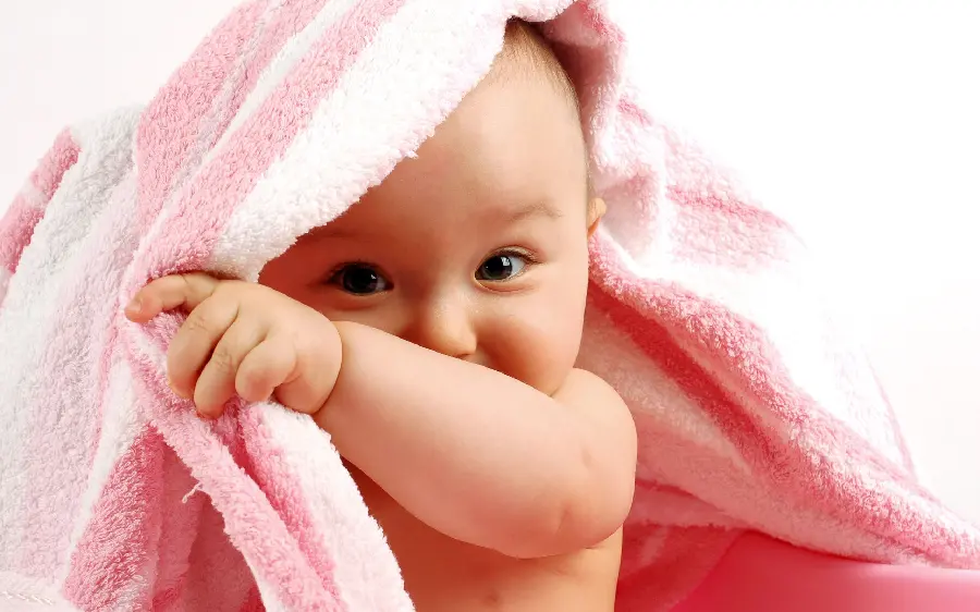 Laptop background with a baby design Cute in pink blanket 