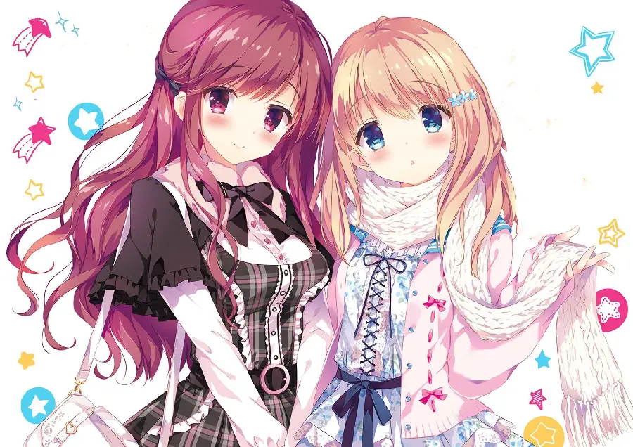 Interesting Full HD wallpaper of two very beautiful girl friends in the popular anime