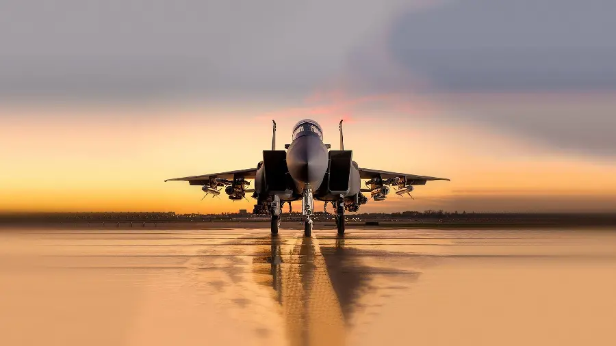 Unique background of Military aircraft from the front 2022