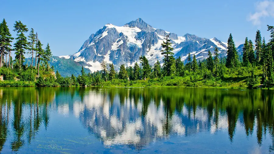 The latest background of the reflection of mountains and forests in water with special quality 
