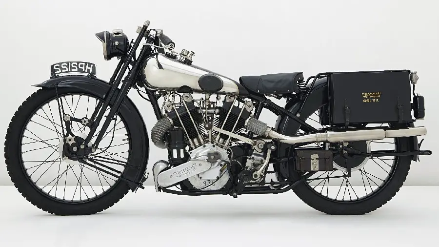 Image of a huge black motorcycle New and heavy custom motorcycle with excellent quality