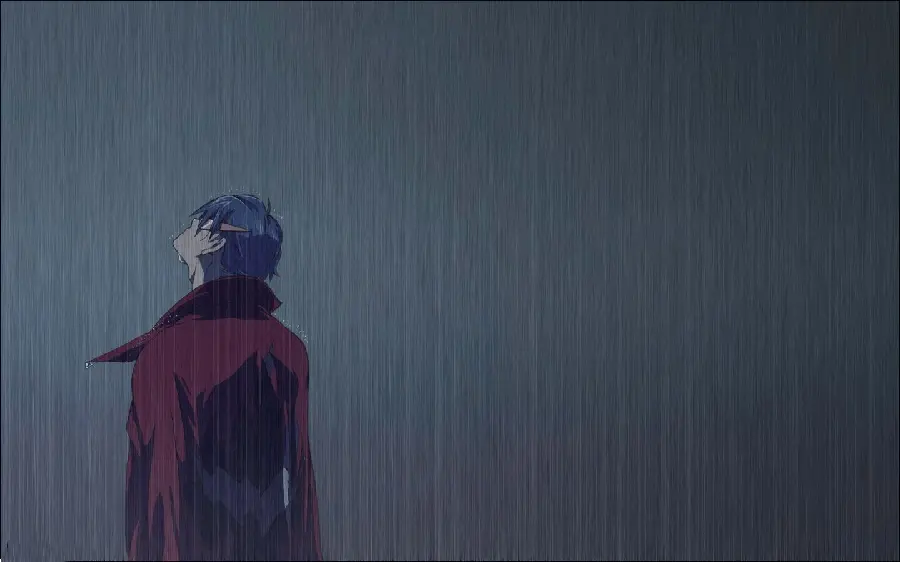 Anime photo Sad boy under the rain in the dark night