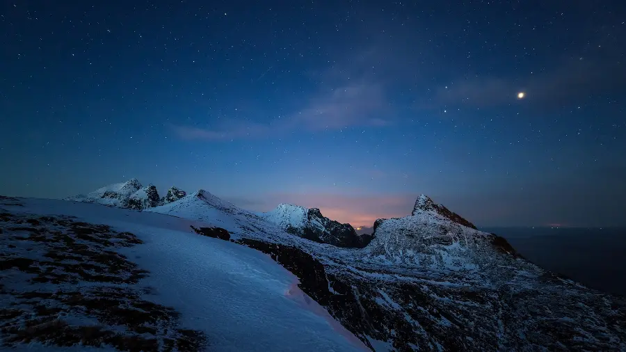 Enchanting wallpaper and background of bright night in high mountain nature