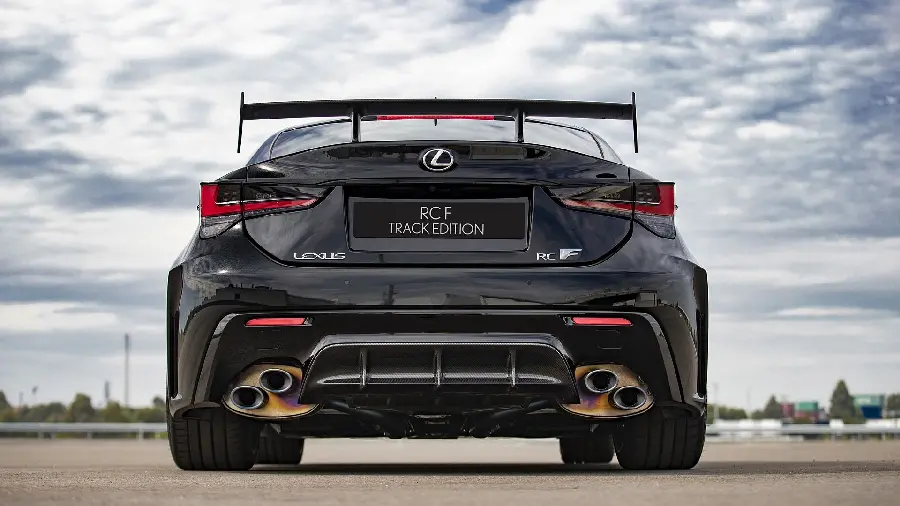 Download a beautiful background of the black Lexus RC F hood on the road