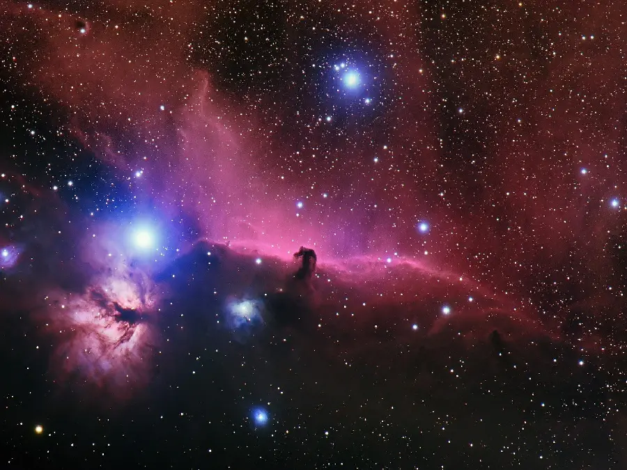 Horsehead Nebula from a distance and in various colors