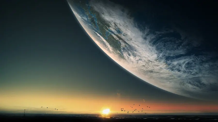 A special background with a design Big moon along the sunset